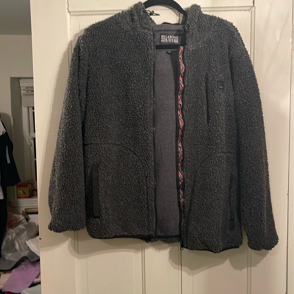 Billabong Switchback Sherpa Zip Thru hoodie coat charcoal Medium